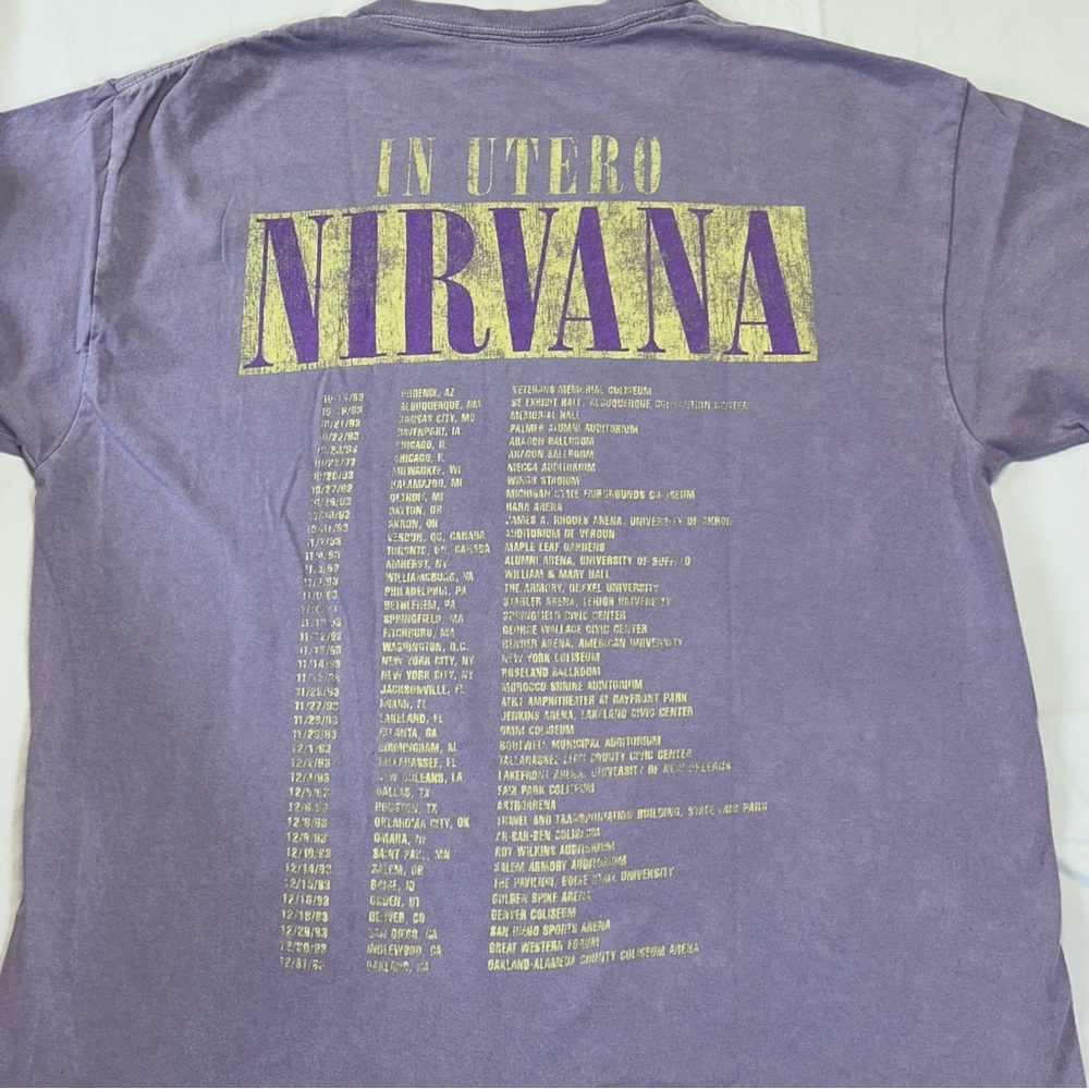 Vintage-Style Nirvana Live '93 In Utero Tour Tee - Purple Large, Angel Graphic